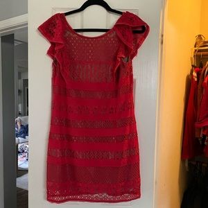 BCBG dress. Red lace detail. Size 6